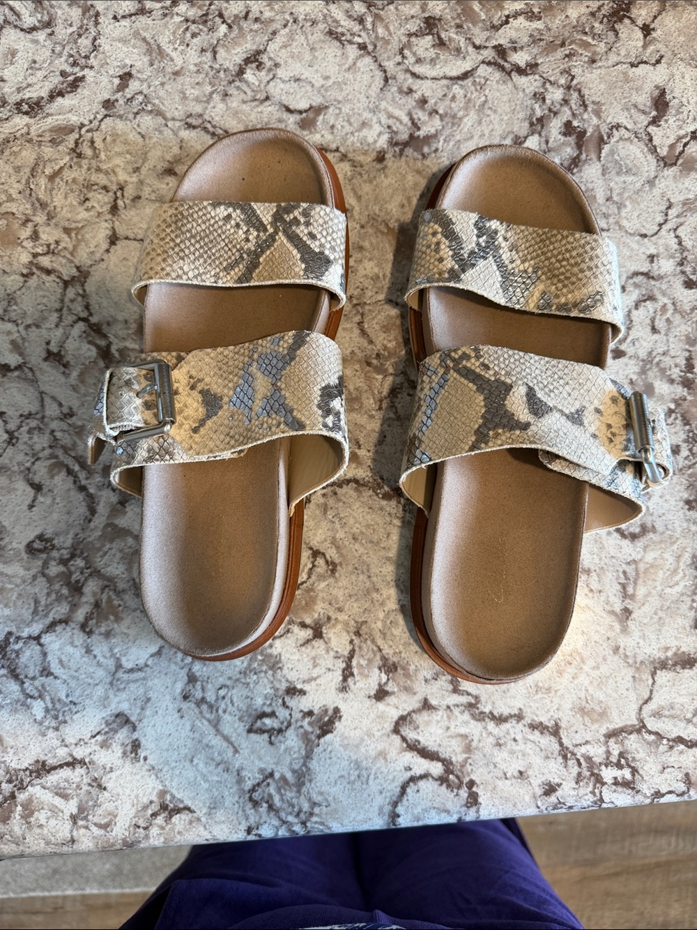 Clark’s Women’s Snake-Print Slide Leather Sandals - Beige